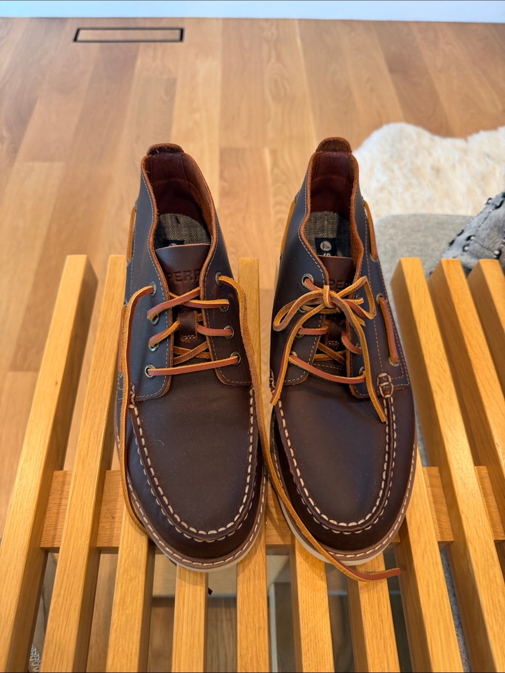 Sperry Men's Dark Brown Leather Boat Chukka with Tan Laces